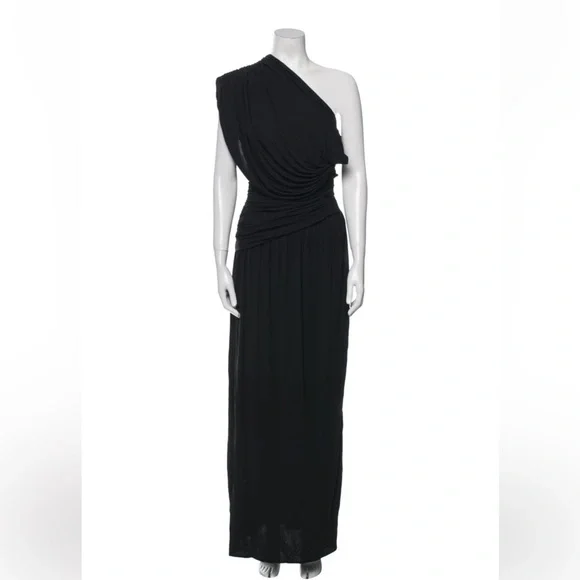 Helsa Black Apolla One Shoulder Maxi Dress XS Ruched Jersey Evening Gown  Party